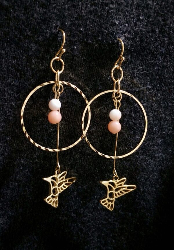 Sound of Heaven  - Hummingbird with  Coral Beads Earrings