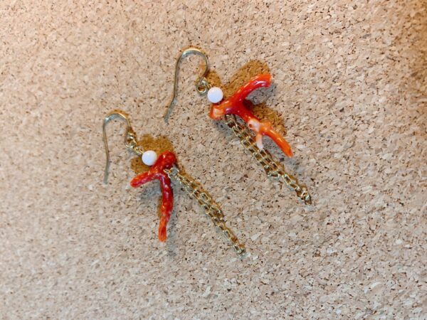 Deer Bells - Red Coral  & 14K Gold Earring