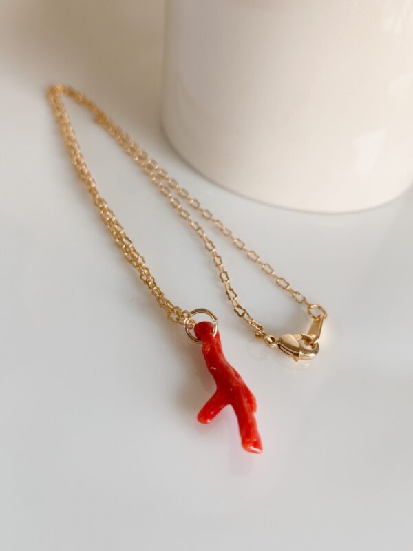 Deer - Red Coral &  14K Gold Necklace